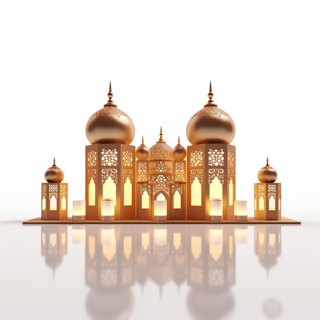 Eid Mubarak i Ramadan Kareem z islamską latarnią i meczetem