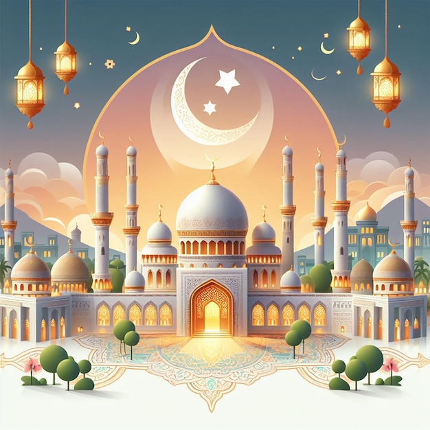 Eid mubarak islamski festiwal tło z meczetem