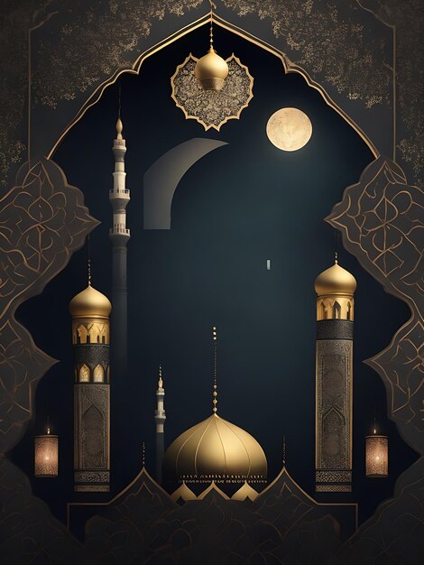 Eid Mubarak Islamski projekt tła w ciemnym kolorze