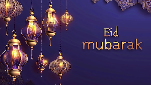 Eid mubarak islamski projekt ze złotą latarnią