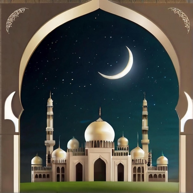 Eid Mubarak Piękny naturalny księżyc i meczet kombinacja piękne tło