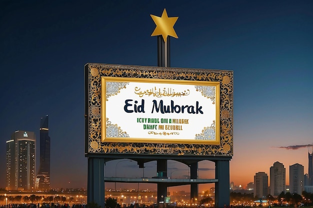 EID MUBARAK TEKST na tablicy reklamowej w miastach Arabii Saudyjskiej