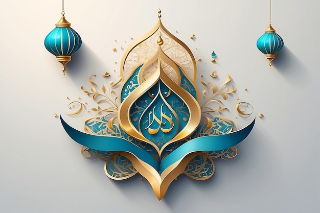 Eid Mubarak z arabską kaligrafią na święto społeczności muzułmańskiejEid Mubarak z arabską kaligrafią na święto społeczności muzułmańskiej