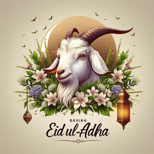 Zdjęcie eid ul adha post z ilustracją kozy minimalistyczny projekt