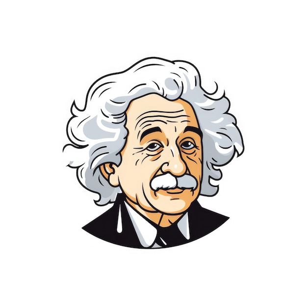 Einstein zaanimował portret w stylu kreskówki w grubych liniach na czystym białym tle