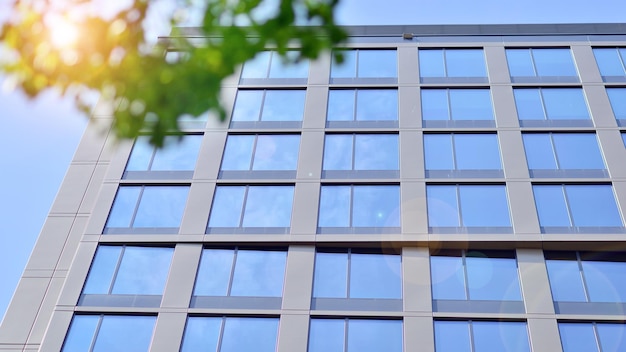 Eko architektura Szczegóły dotyczące szklanych i aluminiowych paneli elewacyjnych na budynku Zielone drzewo