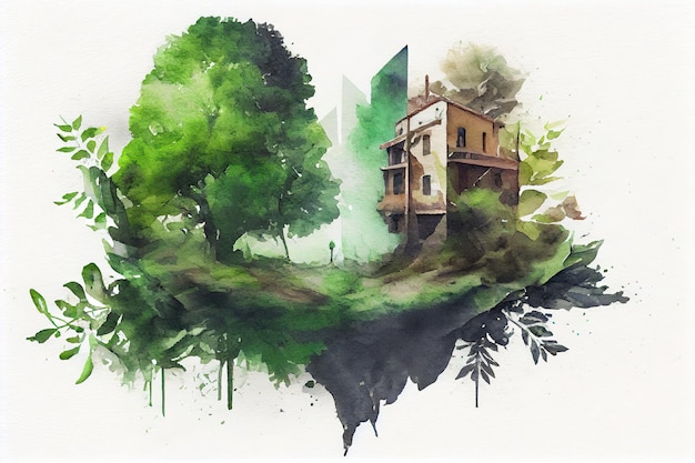 Ekologia i zielone środowisko koncepcja akwarela obraz olejny efekt Generative Ai