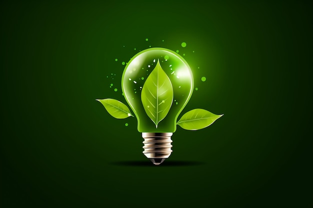Ekologia żarówka z liśćmi Koncepcja zielonej energii Ilustracja wektorowa