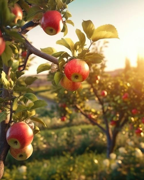 Ekologiczna farma owocowa zbiera lokalne sezonowe jabłka Ilustracja Generatywna sztuczna inteligencja