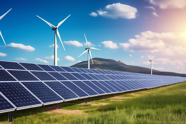 Ekologiczna produkcja energii z paneli słonecznych i wiatraków generatywnych AI