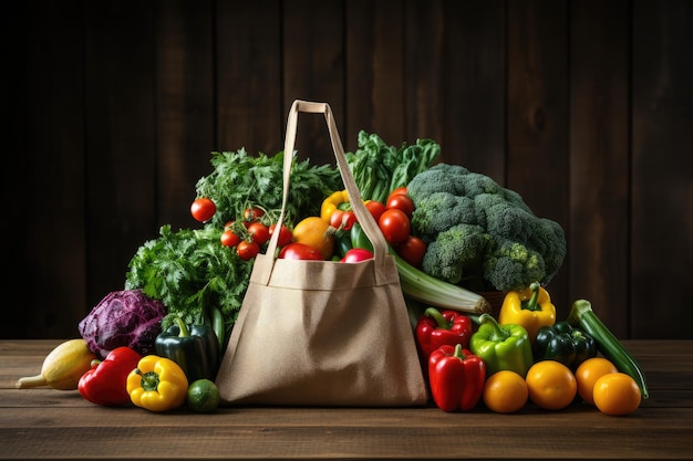 Ekologiczna torba z produktami warzywnymi Zero odpadów zużywa mniej plastiku Koncepcja Generative AI