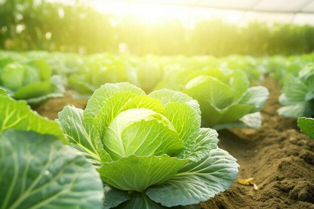 Ekologiczna zielona kapusta w rolnictwie cieplarnianym koncepcja zdrowej żywności