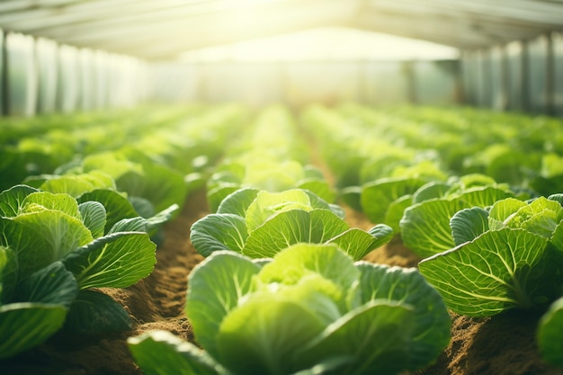 Ekologiczna zielona kapusta w rolnictwie cieplarnianym koncepcja zdrowej żywności