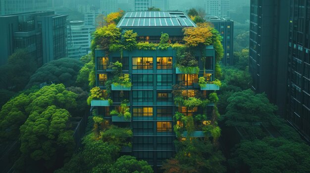 Ekologiczny budynek wśród miejskiej zieleni
