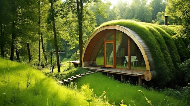 Ekologiczny dom w zielonym środowisku drewniany przyjaciel domu