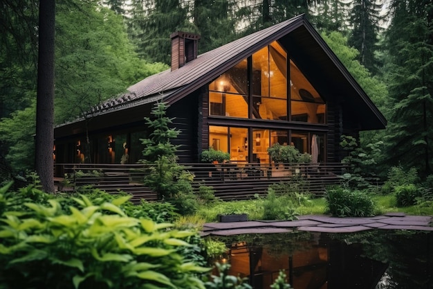 Ekologiczny drewniany dom w lesie