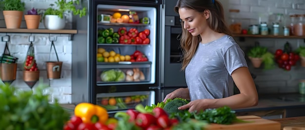 Ekran dotykowy na inteligentnej lodówce wyświetlający cyfrową listę zakupów i przepisy Koncepcja Smart Home Kitchen Appliances Zarządzanie sklepami spożywczymi Sugerowania receptury
