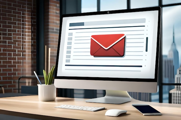 Ekran komputera z otoczeniem symbolizującym pocztę e-mail Phishing Protection Concept Generative Ai
