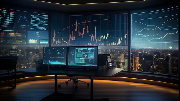 ekran komputera z wykresami handlu nastrojami przyszłego tła za pomocą technologii generatywnej AI