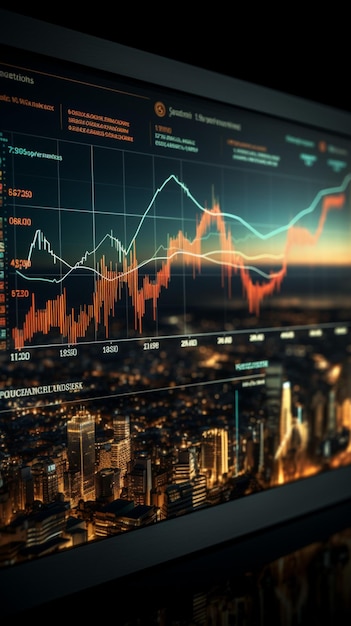 Ekran przedstawiający wykres z etykietą finansową, wizualizujący skomplikowane trendy gospodarcze w pionie