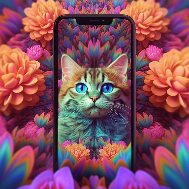 Zdjęcie ekran telefonu z kotem z napisem „kot”.