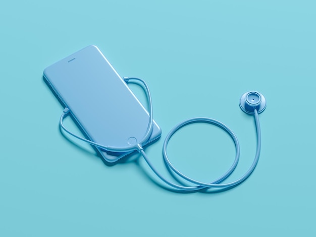 Ekran telefonu za pomocą stetoskopu sprawdza stan zdrowia 3d ilustracja izometryczna