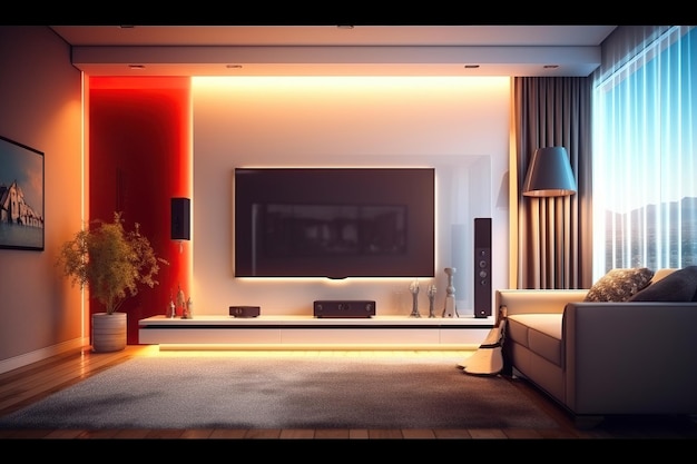 Ekran telewizora w nowoczesnym salonie Ai