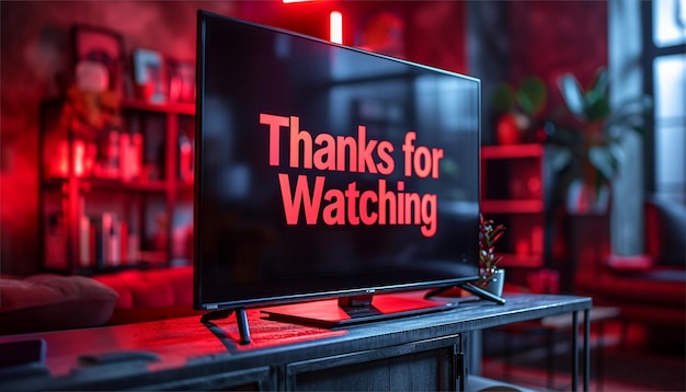 Ekran telewizora z tekstem Dziękuję za obejrzenie Animowanego zwiastuna z podziękowaniami za obejrzenieNeon