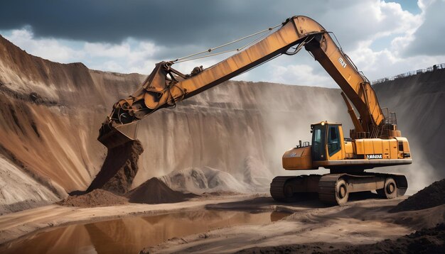 ekskavator wyciągający minerały z głębokiego dołu podczas eksploatacji górniczej