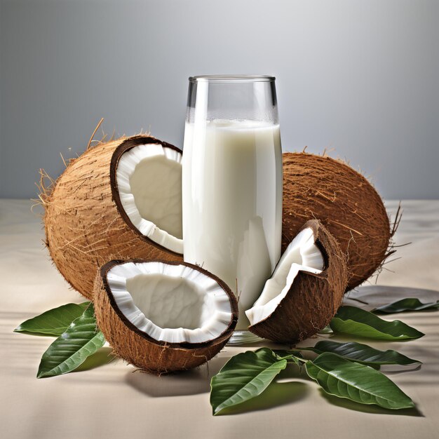 Eksotyczna elegancja izolowany kokos i mleko z akcentami liści
