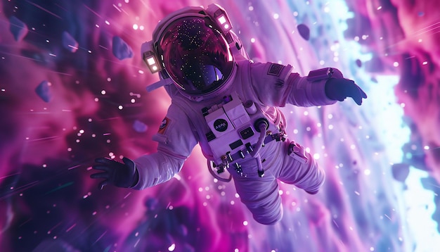 Ekspedycja w metaversie z astronautą dryfującym po cyfrowych galaktykach