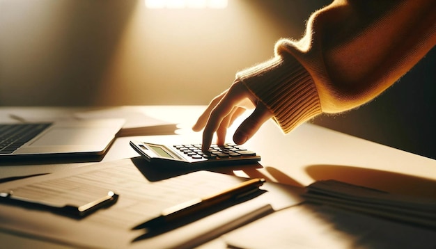 Ekspert ds. planowania finansowego analizuje sprawozdania budżetowe za pomocą kalkulatora