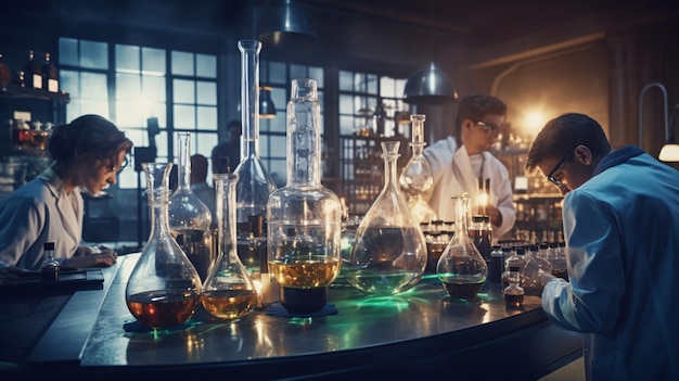 Eksperymenty w laboratorium chemicznym przeprowadzające eksperyment