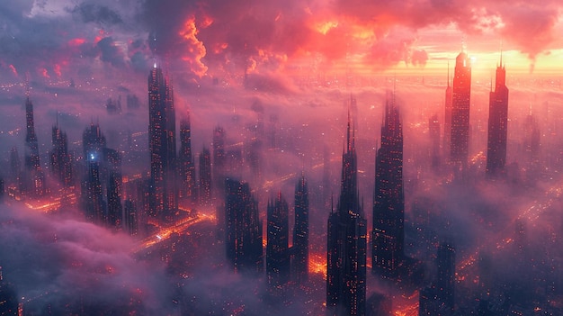 Eksploracja futurystycznego cyberpunkowego krajobrazu miasta w centrum uwagi