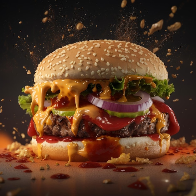 Eksplozja hamburgera Bułka z grillowanym posiłkiem