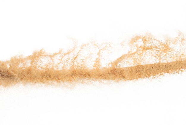 Eksplozja latającego piasku Złota fala piasku eksploduje Abstrakcyjne piaski chmury latają Żółty kolor piasku