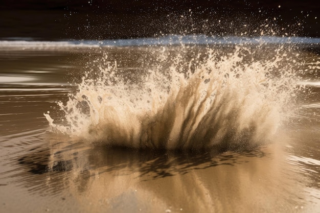 Eksplozja piasku tworząca efekt falowania na powierzchni wody