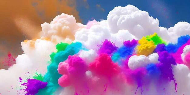 Zdjęcie eksplozja proszku koloru na bia?ym tle chmura kolorowe kolorowe wybuchu pyłu