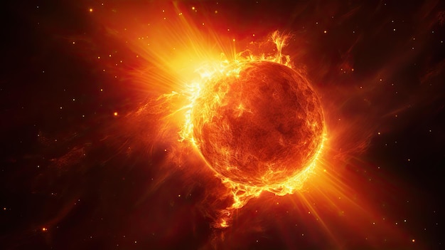 Eksplozja Słońca w przestrzeni kosmicznej komputerowe dzieła sztuki fraktalnej dla kreatywnej sztuki, projektowania i rozrywki