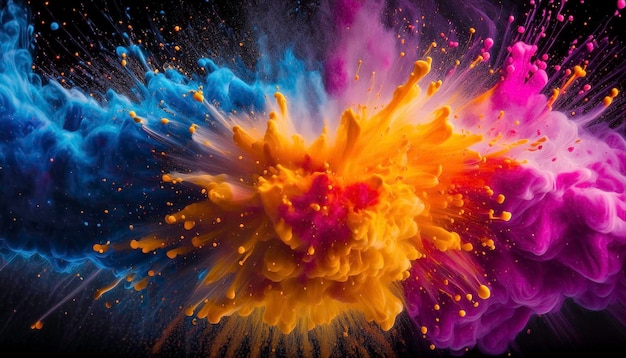 Zdjęcie eksplozja żywych kolorów na czarnym tle