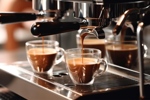 Ekspres do kawy przygotowujący espresso z bliska Profesjonalny proces parzenia kawy