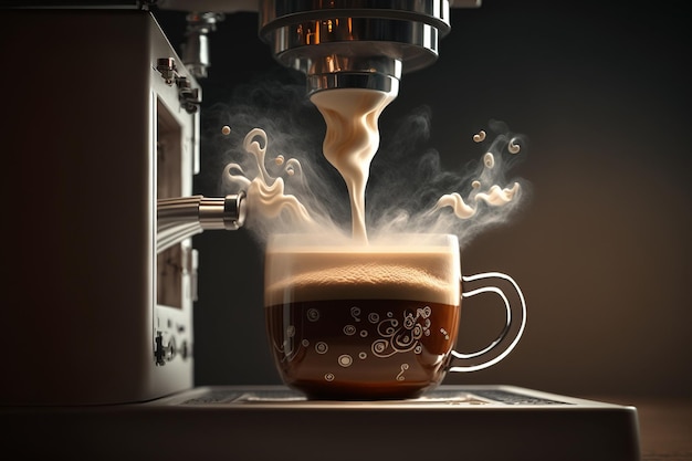 Ekspres do kawy z filiżanką kawy wlewa się do niego