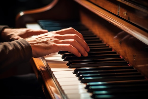 Ekspresyjne ręce grające na pianinie Koncert mężczyzny Generuj sztuczną inteligencję