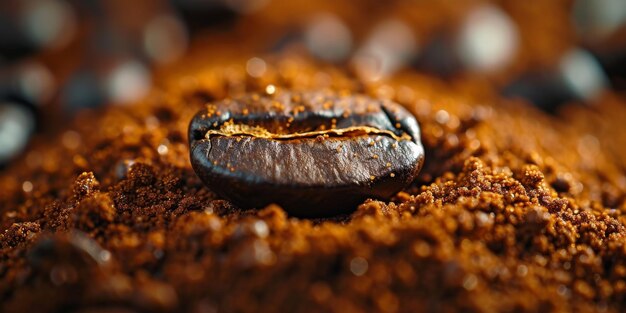 Zdjęcie ekstremalna makrofotografia świeżo prażonych ziaren kawy zmielonych