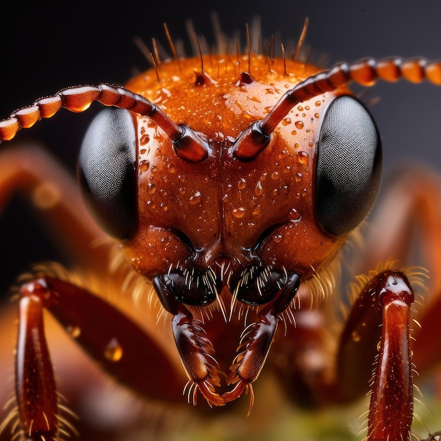 Ekstremalne zbliżenie czerwonej mrówki z makrofotografii owada