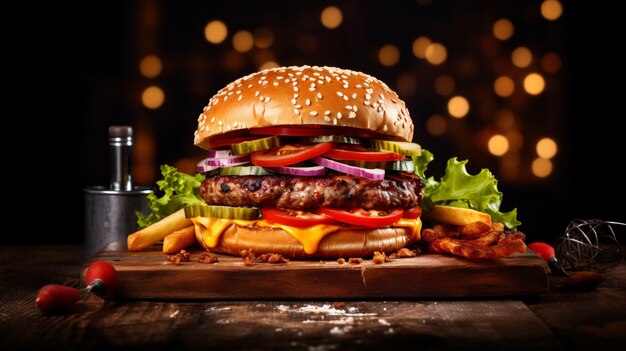 ekstremalne zbliżenie fotografii soczystego, pysznego burgera