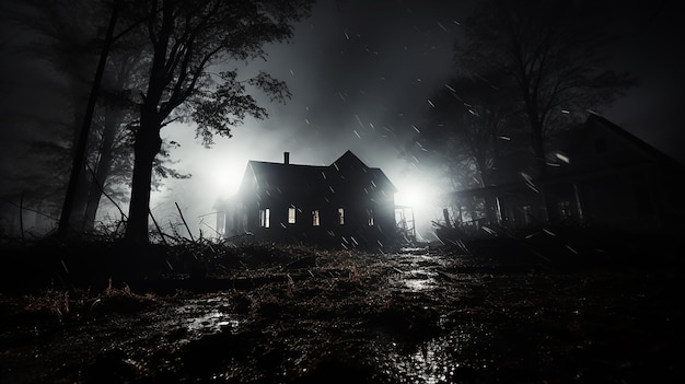 Zdjęcie ekstremalnie niski kąt strzału halloweenowa noc czarna i upiorna