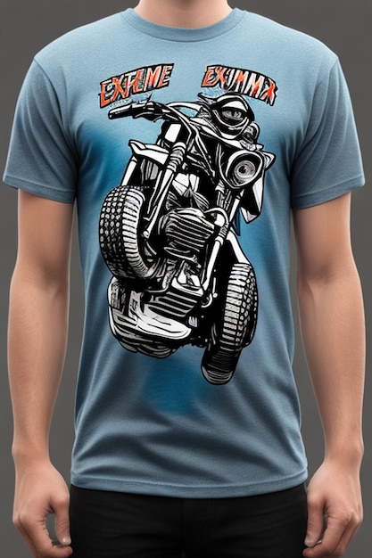 Ekstremalny motocykl, kreskówka, motocyklista na koszulce.