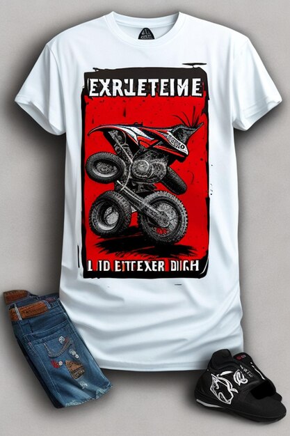 Ekstremalny motocykl, kreskówka, motocyklista na koszulce.