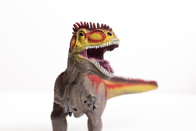Ekstremalny Widok Złowrogiej Figurki Dinozaura Trex Na Białym Tle
